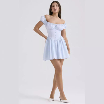 Damen Mini Kleid Schwarz Größe M Baumwollmischung mit Puffärmeln und quadratischem Ausschnitt-3