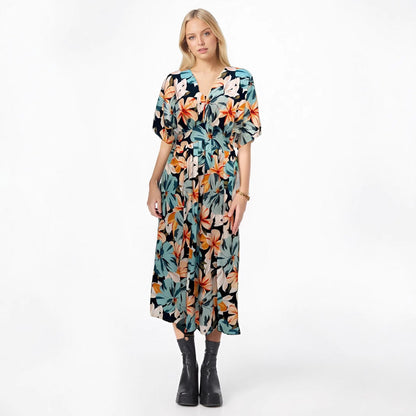 Variant image for Lena Damen Midi Kleid - Hohe Taille, V-Ausschnitt, Breite Ärmel, Elegantes Sommerkleid für Hochzeitsgäste-5