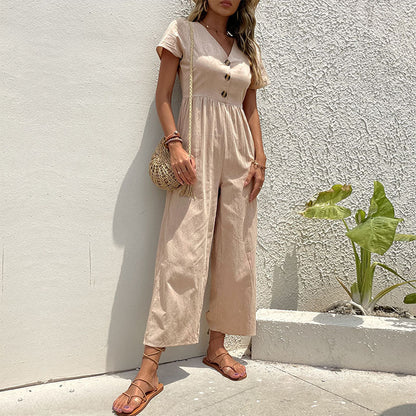 Lena Jumpsuit Damen Elegant - Leinenmischung, Entspannte Passform für Frühling/Sommer-2