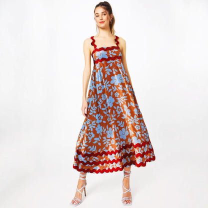 Variant image for Lena Langes Blumendruck Kleid für Damen – A-Line, Riemchen Schultern, Festliche Kleider für Sommerhochzeiten und Gartenpartys-21