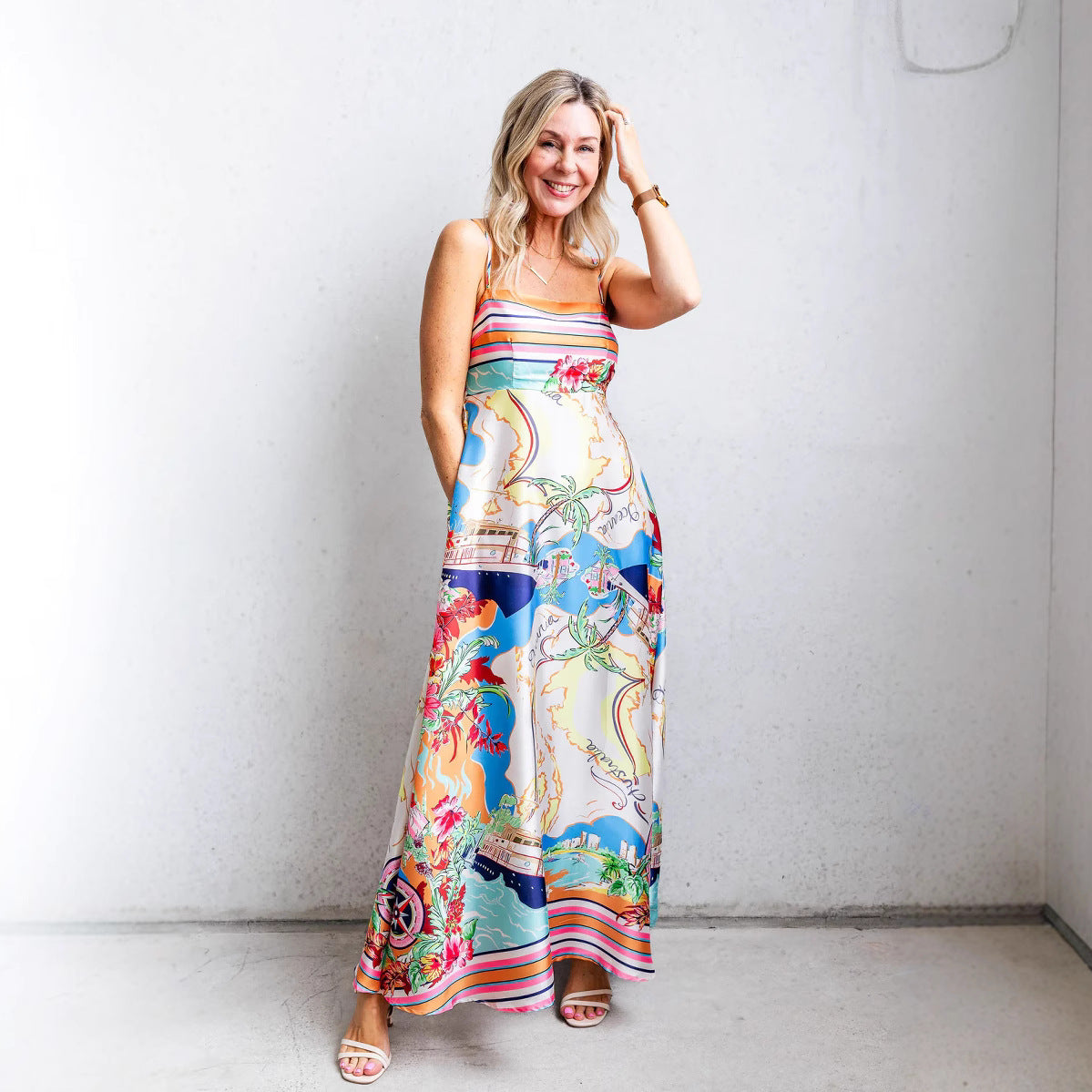 Variant image for Orion Maxikleid Sommer Damen - Hohe Taille, Spaghetti-Träger, Fließender Urlaubstil-1