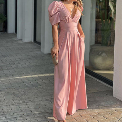 Variant image for Lena Damen Jumpsuit Festlich - Eleganter V-Ausschnitt, Weites Bein, Puffärmel, Ideal für Hochzeit und Abendveranstaltungen-17