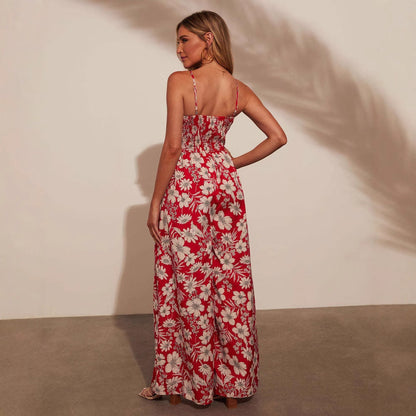 Lena Damen Jumpsuit Weiß - Festlich Mit Blumendruck, Smocked Mieder & Weitem Bein - Ideal Für Sommerevents-5