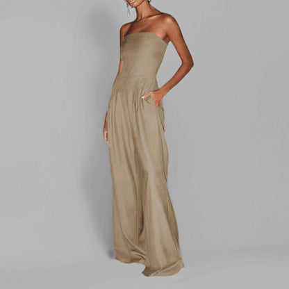 Variant image for Lena Damen Jumpsuit Festlich Trägerlos Satin Elegant Weites Bein für Hochzeit und Abendveranstaltungen-9