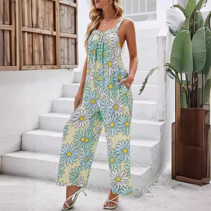 Lena Damen Jumpsuit - Leichter Ärmelloser Overall mit Weitem Bein für Sommer Freizeit-2