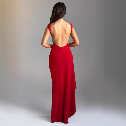Lena Abendkleid Lang - Schlanker Pass, Satin-Feel, Ärmellos, Hoher Schlitz für Glamouröse Abende-3