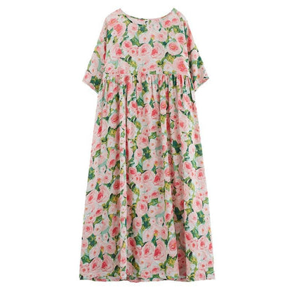 Lena Damen Maxikleid Sommer - Eleganter Blumendruck - Lockere Passform - Atmungsaktive Baumwollmischung-4
