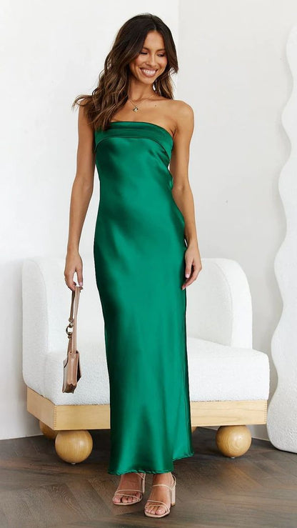Lena Elegantes Maxikleid Damen - Trägerloses Satin Maxikleid Festlich für Sommer Events-6