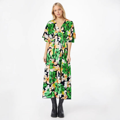 Variant image for Lena Damen Midi Kleid - Hohe Taille, V-Ausschnitt, Breite Ärmel, Elegantes Sommerkleid für Hochzeitsgäste-9