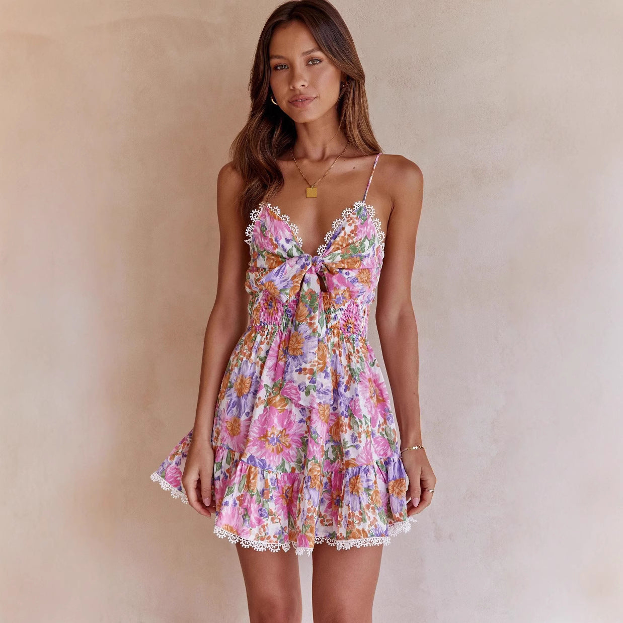 Damen Mini Kleid Blau Größe M Baumwollmischung A-Line mit Rüschensaum für Sommerkleider-1