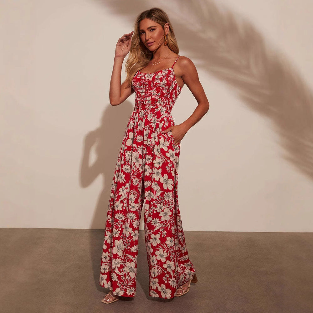 Lena Damen Jumpsuit Weiß - Festlich Mit Blumendruck, Smocked Mieder & Weitem Bein - Ideal Für Sommerevents-4