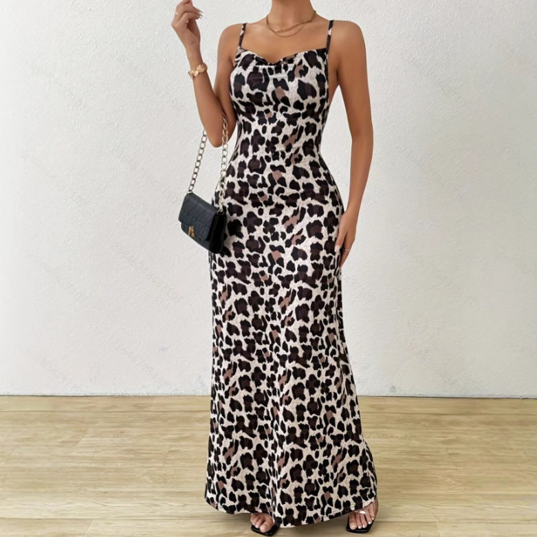 Damen Maxikleid Leopard Druck Größe M Polyester Festlich-2