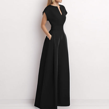 Elegance Urban Damen Jumpsuit - V-Ausschnitt, Lockere Passform, Kurzarm, Weites Bein, Festlich & Elegant für Sommer-4