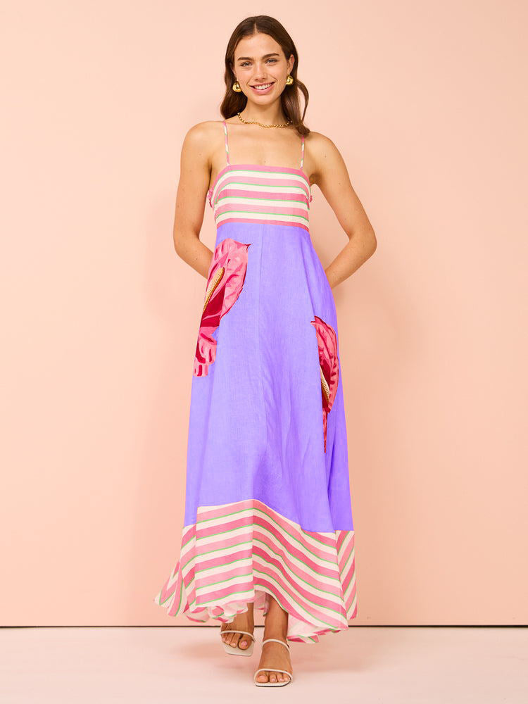 Variant image for Lena Damen Midi Kleid - Smocked Mieder - Paisley Print - A-Linie - Sommerkleider für Freizeit und Urlaub-21