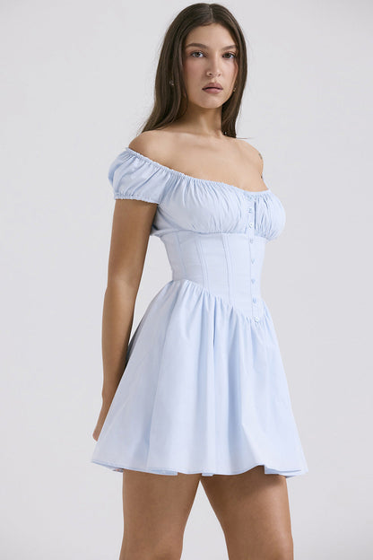 Damen Mini Kleid Schwarz Größe M Baumwollmischung mit Puffärmeln und quadratischem Ausschnitt-6