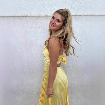 Lena Maxikleid Sommer Damen – Elegantes Satin-Kleid mit V-Ausschnitt und Faltenrock für Festliche Anlässe-3