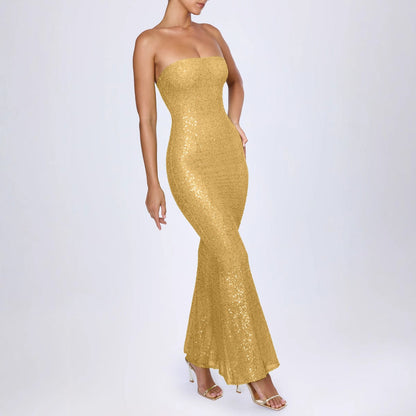 Lena Abendkleid Lang - Trägerloses Meerjungfrau-Design mit Pailletten für Abiball und Hochzeiten-2