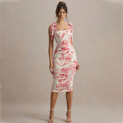 Variant image for Lena Damen Midi Kleid - Blumendruck - Figurnahes Design für Sommer - Ideal als Abendkleid oder Cocktailkleid-1