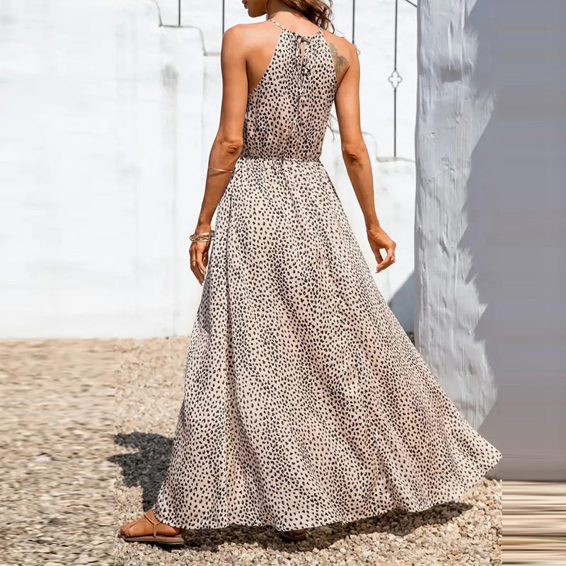 Lena Elegantes Maxikleid Sommer Halfterhals A-Line Polka Dots für Damen - Lange Kleider Festlich-2