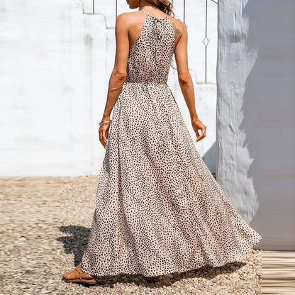 Lena Elegantes Maxikleid Sommer Halfterhals A-Line Polka Dots für Damen - Lange Kleider Festlich-2