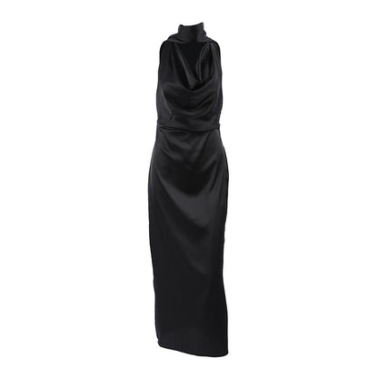 Orion Damen Midi Kleid - Satin Bodycon mit Halfterhals & Drapiertem Cowl-Ausschnitt für Abendveranstaltungen & Cocktailpartys-5