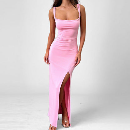 Lena Maxikleid Sommer Damen - Elegantes Slim Fit mit Offenem Rücken und Hohem Schlitz-3
