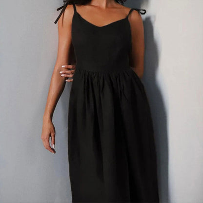 Variant image for Lena Damen Midi Kleid - Leinenmisch V-Ausschnitt, Offener Rücken, Sommerkleider für Freizeitveranstaltungen-9