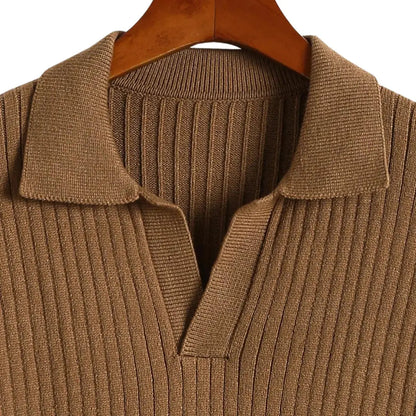Herrenpullover Braun Größe M Chemische Faser V-Ausschnitt Vertikales Muster-3