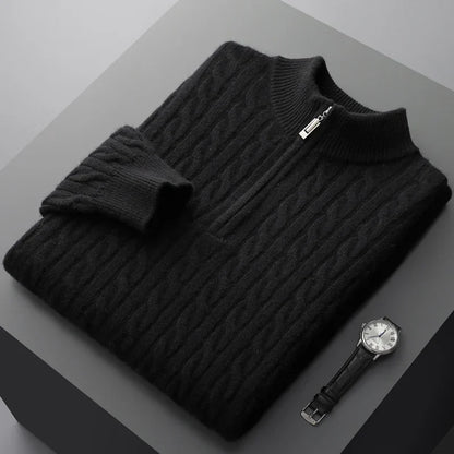 Variant image for Herren Pullover Grau Größe M Kaschmir-Wollmischung Kabelstrick Viertelzip-19