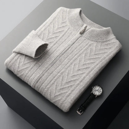 Herrenpullover Grau Größe M Wollmischung Kabelstrick Design-1