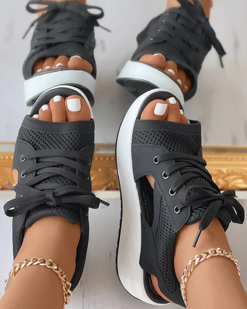 Anna - Orthopädische Damen Sandalen Muffin mit Ausschnitt und Schnürung - Bequeme Sommerschuhe in Grün-3