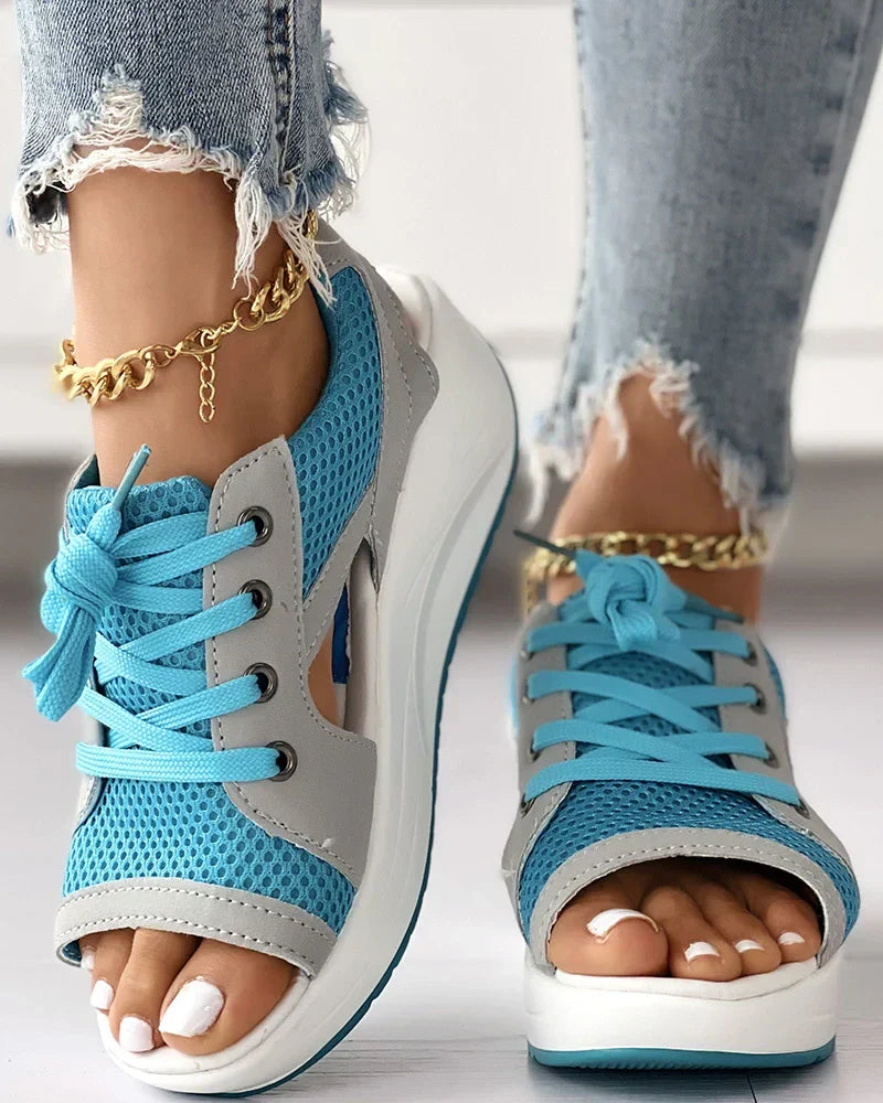 Anna - Orthopädische Damen Sandalen Muffin mit Ausschnitt und Schnürung - Bequeme Sommerschuhe in Grün-1