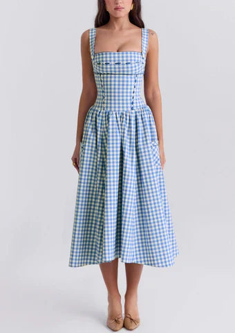 Elegantes Gingham Midi-Kleid für Damen - Vinelle