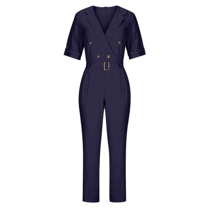 Variant image for Lena Jumpsuit Damen Elegant - Doppelbrust Wrap Design - V-Ausschnitt - Kurzarm - Schwarz - Perfekt Für Festliche Anlässe-11