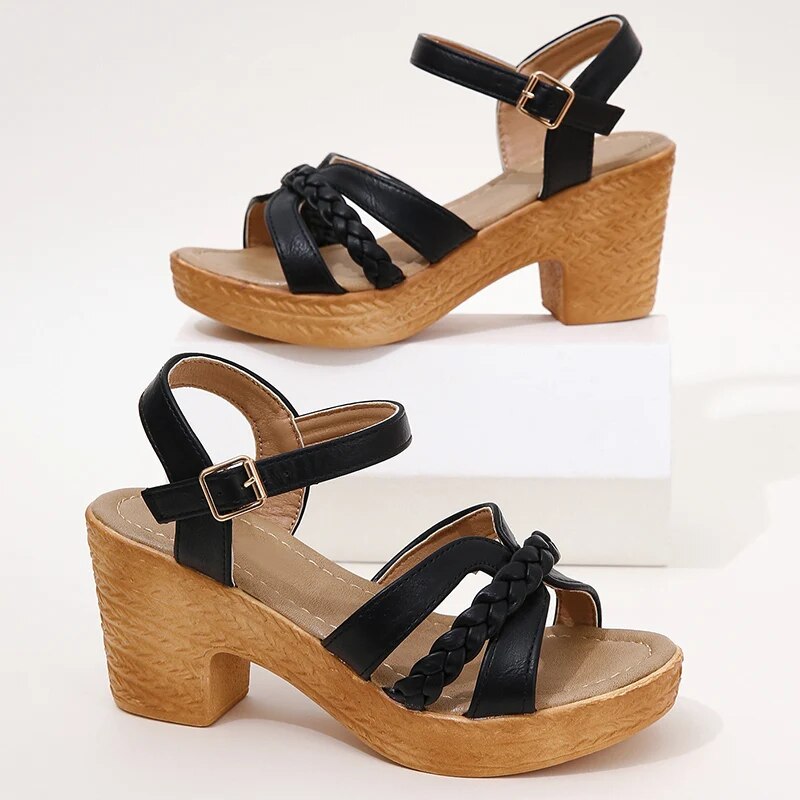 Antia - Elegante Hohe Schuhe Damen mit Knöchelriemen und Zehenoffenem Design