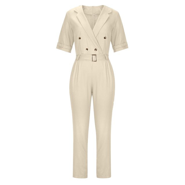 Variant image for Lena Jumpsuit Damen Elegant - Doppelbrust Wrap Design - V-Ausschnitt - Kurzarm - Schwarz - Perfekt Für Festliche Anlässe-13