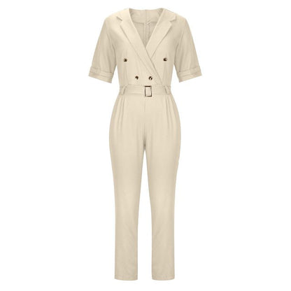 Variant image for Lena Jumpsuit Damen Elegant - Doppelbrust Wrap Design - V-Ausschnitt - Kurzarm - Schwarz - Perfekt Für Festliche Anlässe-13