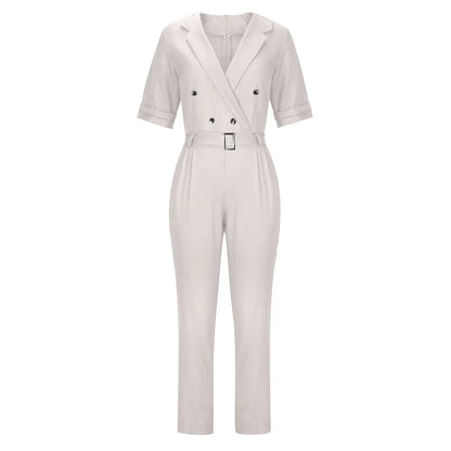 Variant image for Lena Jumpsuit Damen Elegant - Doppelbrust Wrap Design - V-Ausschnitt - Kurzarm - Schwarz - Perfekt Für Festliche Anlässe-1