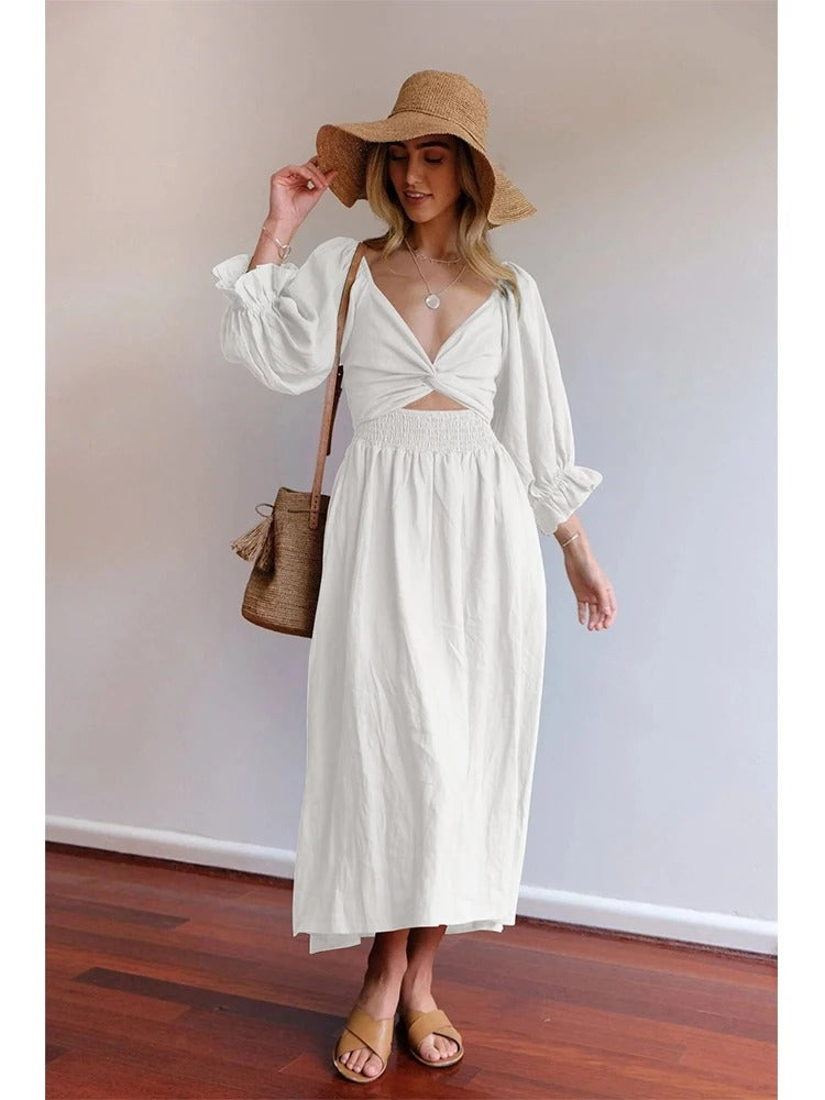 Elegantes Kleid für Damen mit französischen Rüschenärmeln – Ysaline
